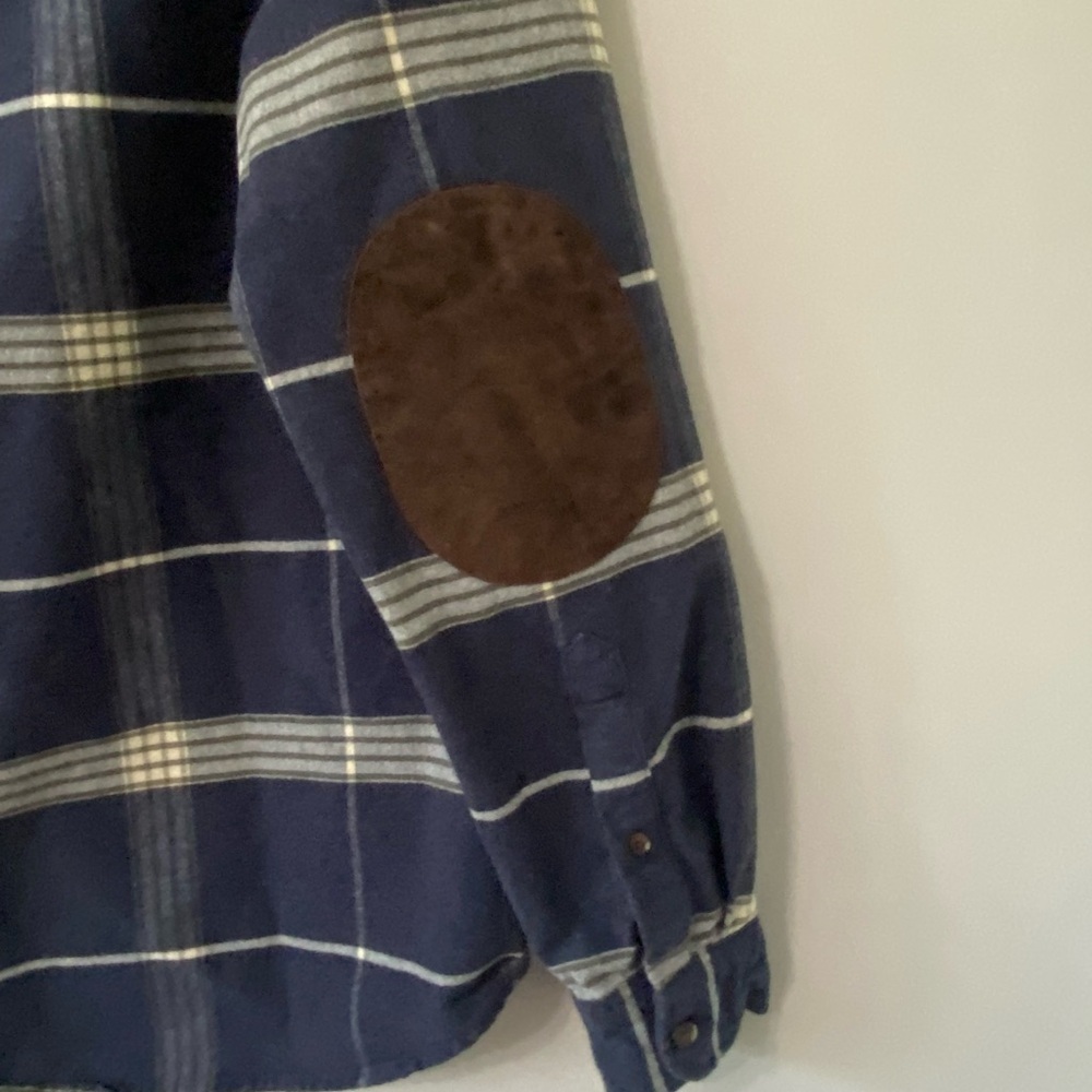 J Crew Flannel Plaid Leather Elbow Patches Button Long sleeve Cotton Shirt - Picture 4 of 6